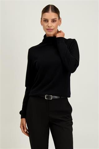 Czarny golf damski z wełny merino 87115 - 684881