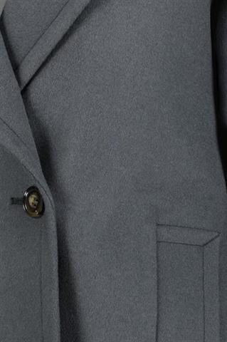 Szaro-zielony płaszcz damski - 100% wełna, dwurzędowy, szerokie klapy 87424 - 686731