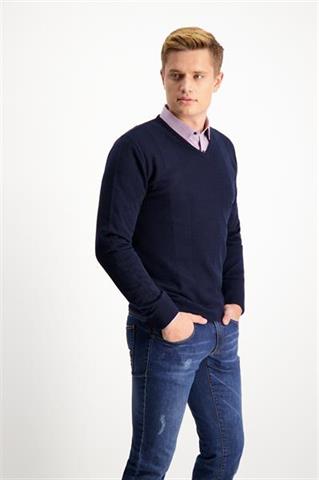 Granatowy sweter męski V-Neck 73810 - 96431