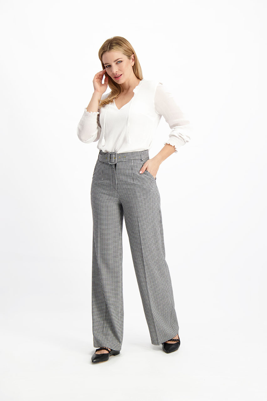 Czarno-białe spodnie damskie 85473