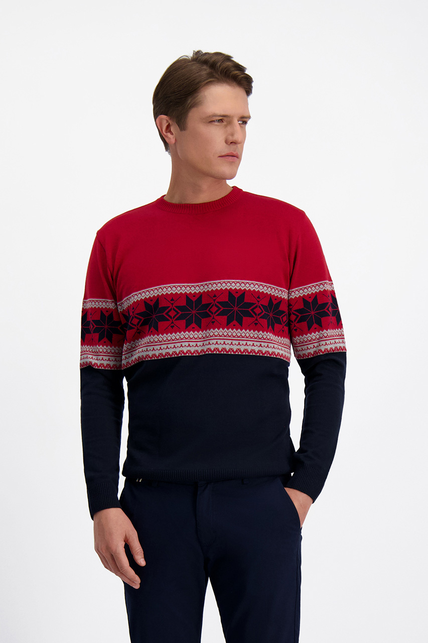 Czerwony sweter świąteczny z bawełną 74069