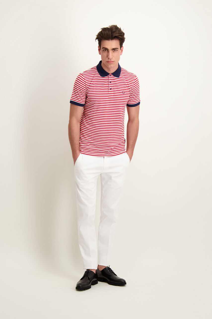 Polo męskie w biało czerwone paski 74142