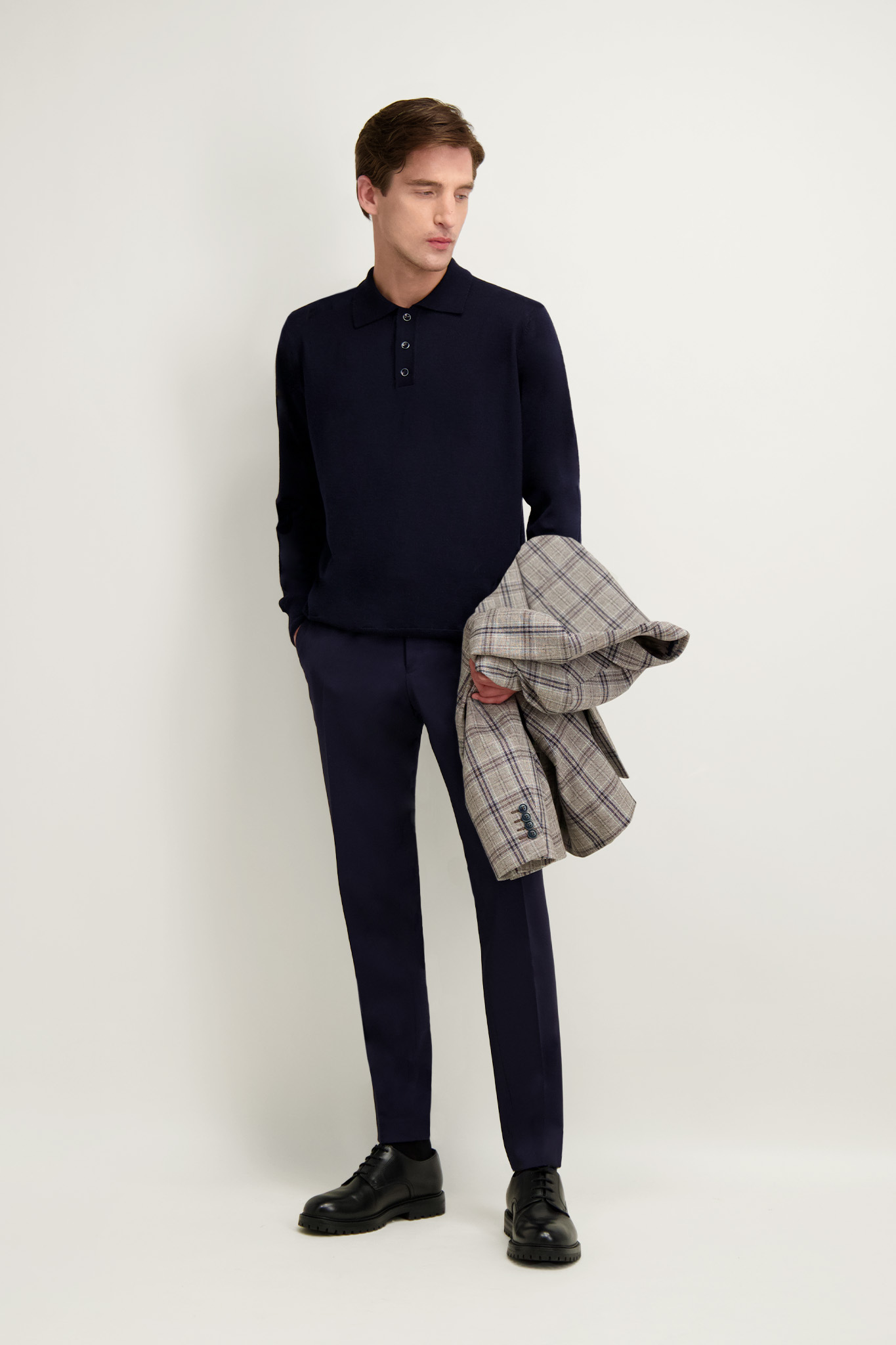 Granatowe polo męskie z wełny merino 74196