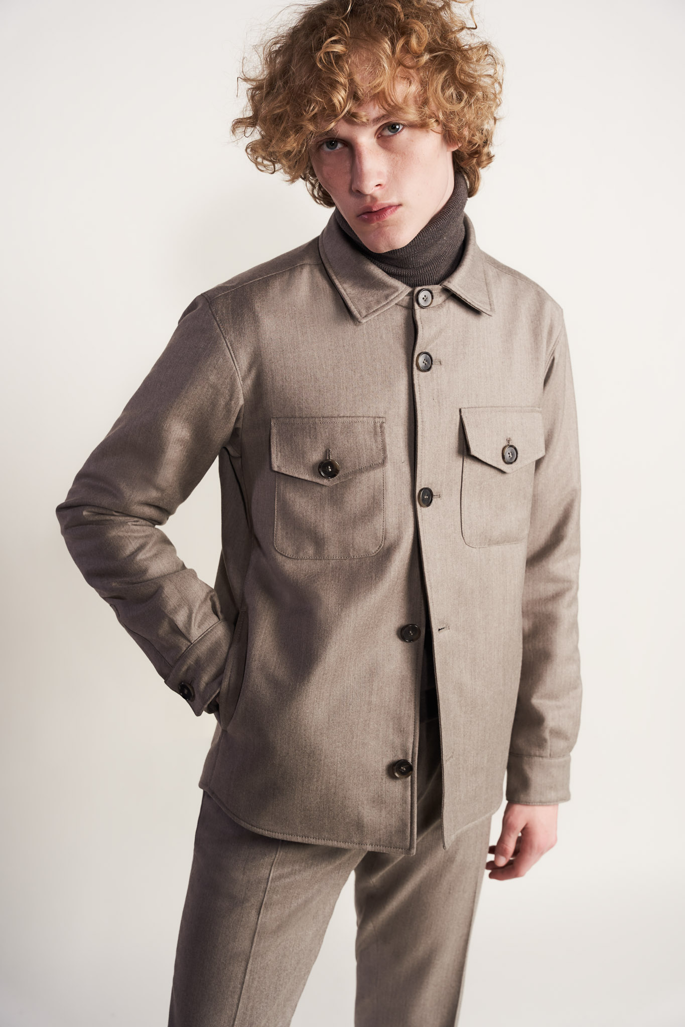 Beżowa kurtka męska z wełny 29966