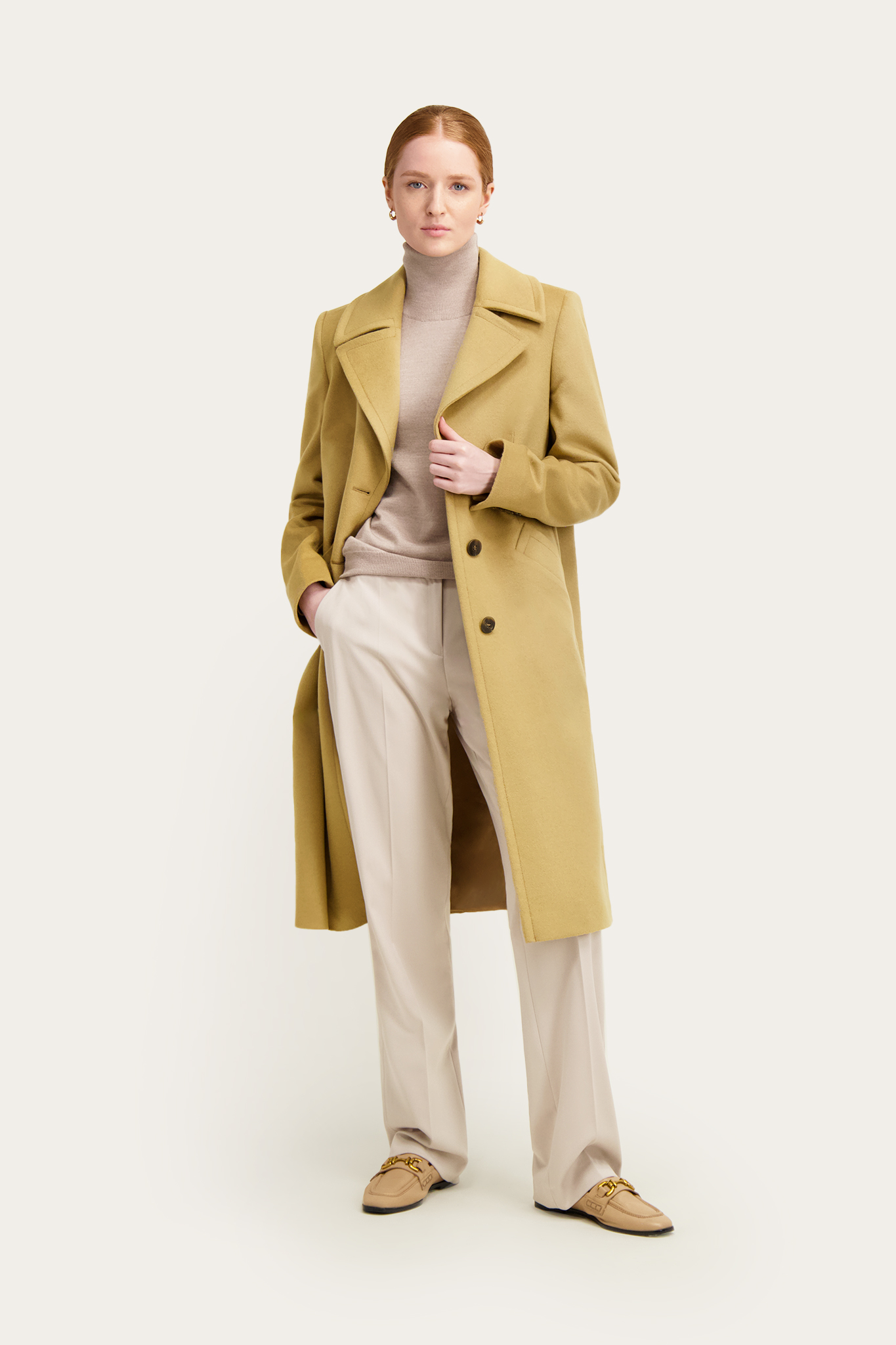 Kamelowy płaszcz damski z wełną i kaszmirem 86673