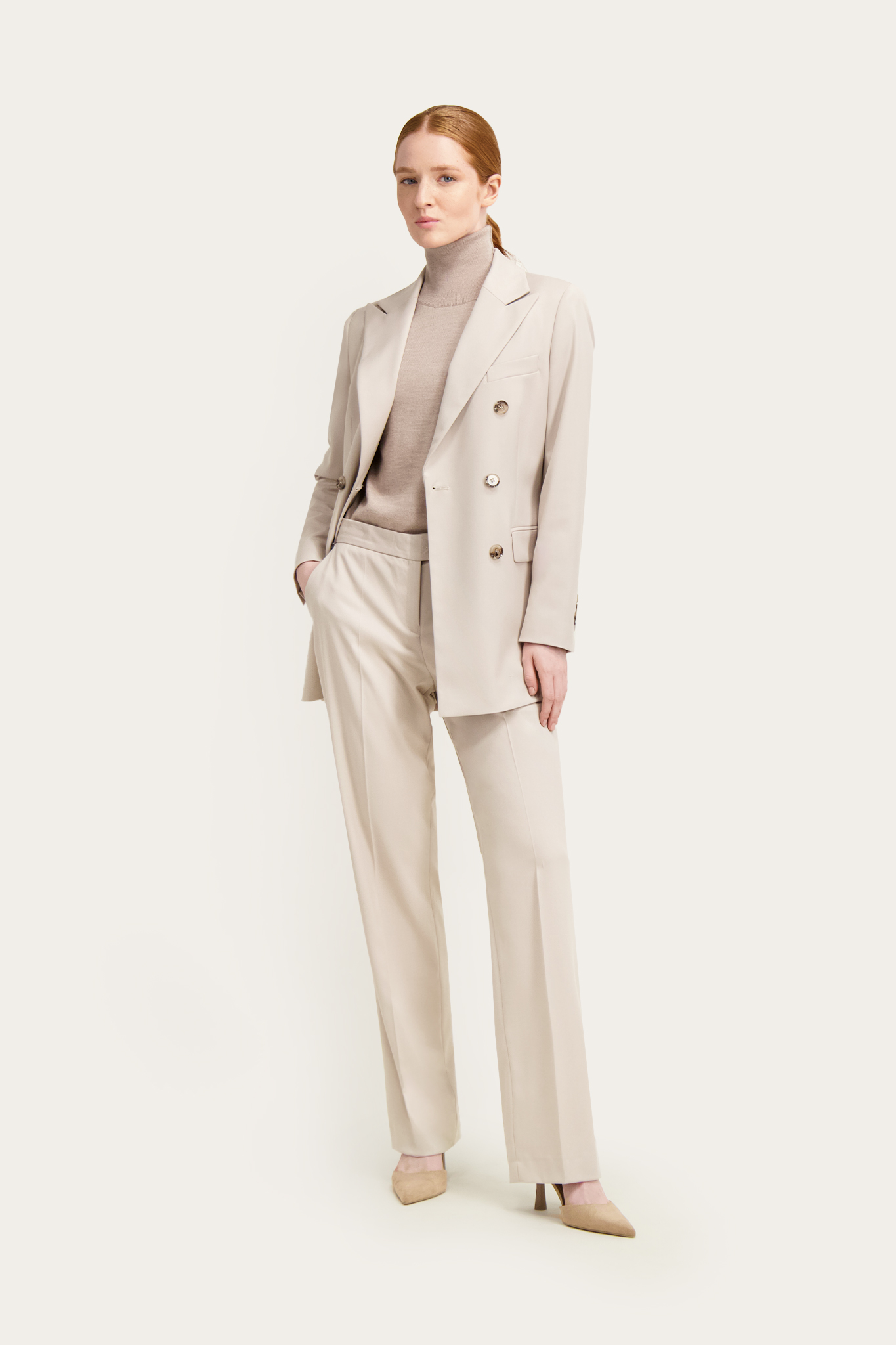 Kredowe damskie spodnie od garnituru 86507