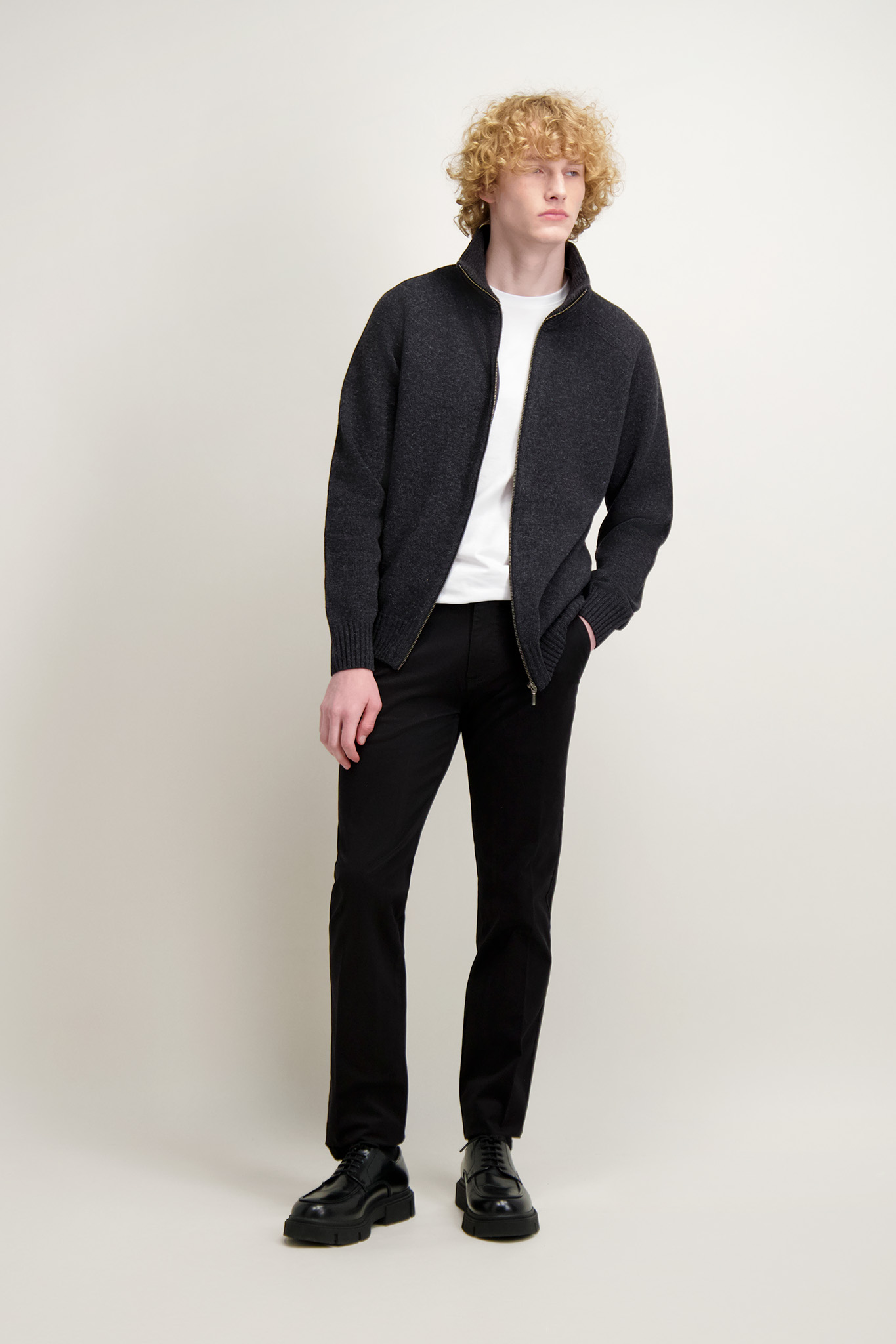 Grafitowy sweter męski z wełną 74224