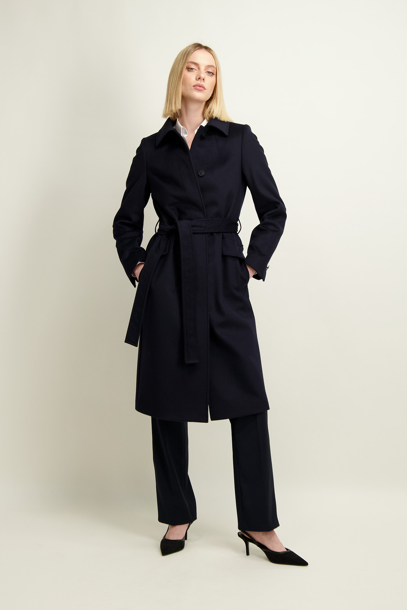 Granatowy płaszcz damski z wełną i kaszmirem 86670