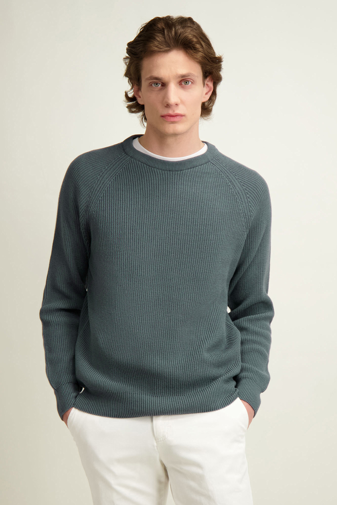 Szaro-zielony bawełniany sweter męski 74259