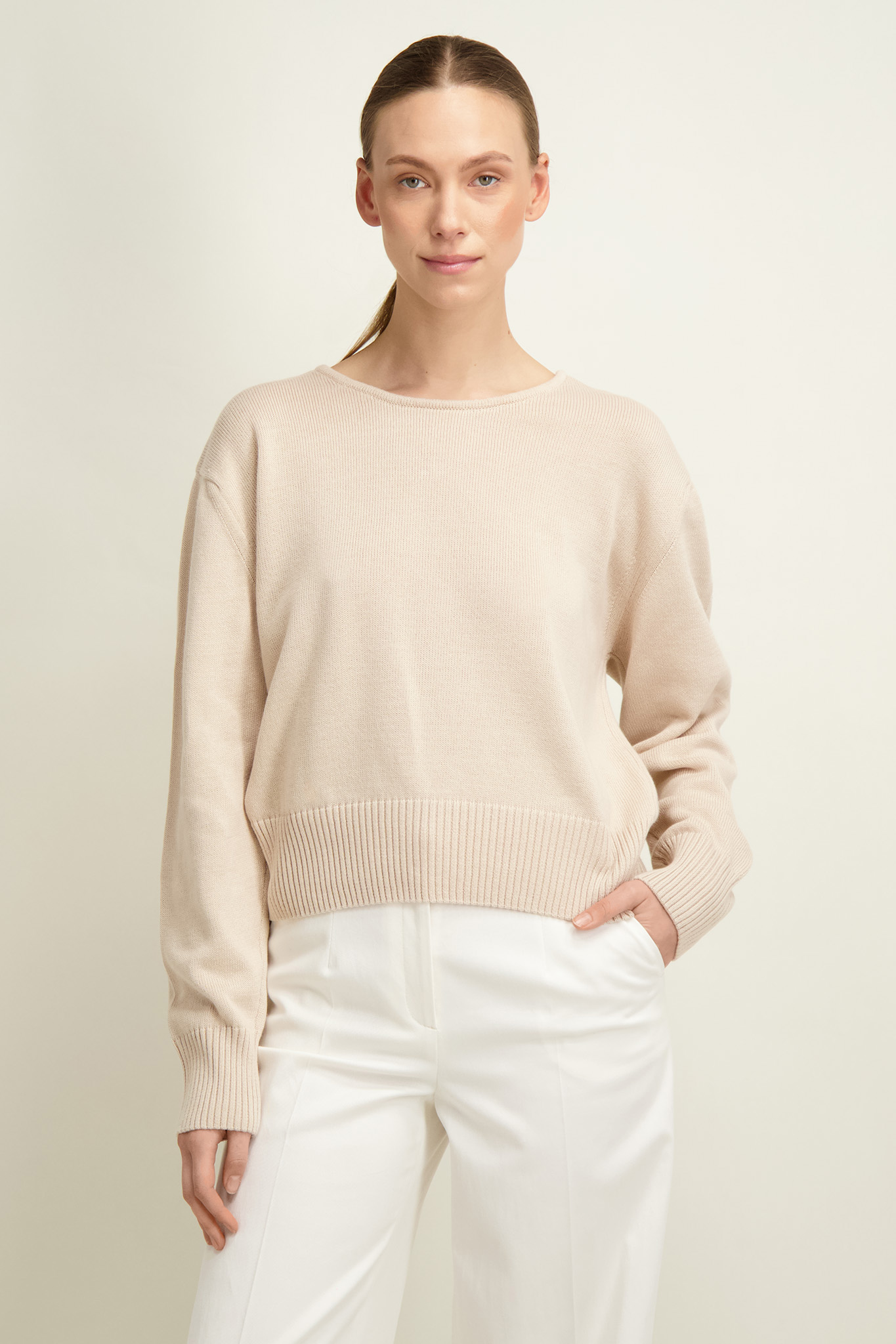 Beżowy bawełniany sweter damski 86999