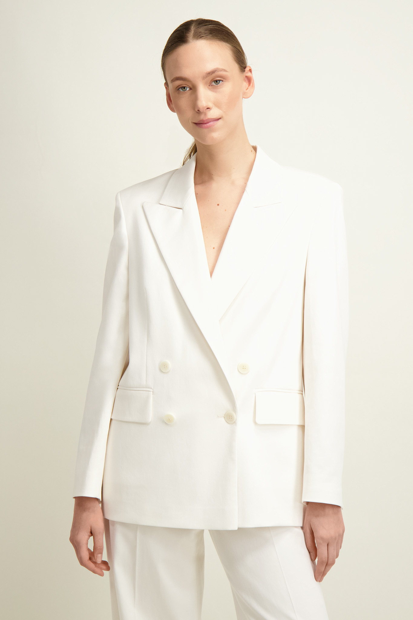 Dwurzędowa marynarka damska ecru 86949