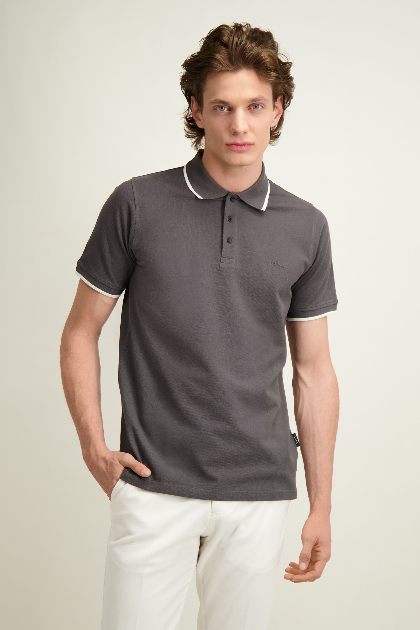 Szaro zielone bawełniane polo męskie 74252