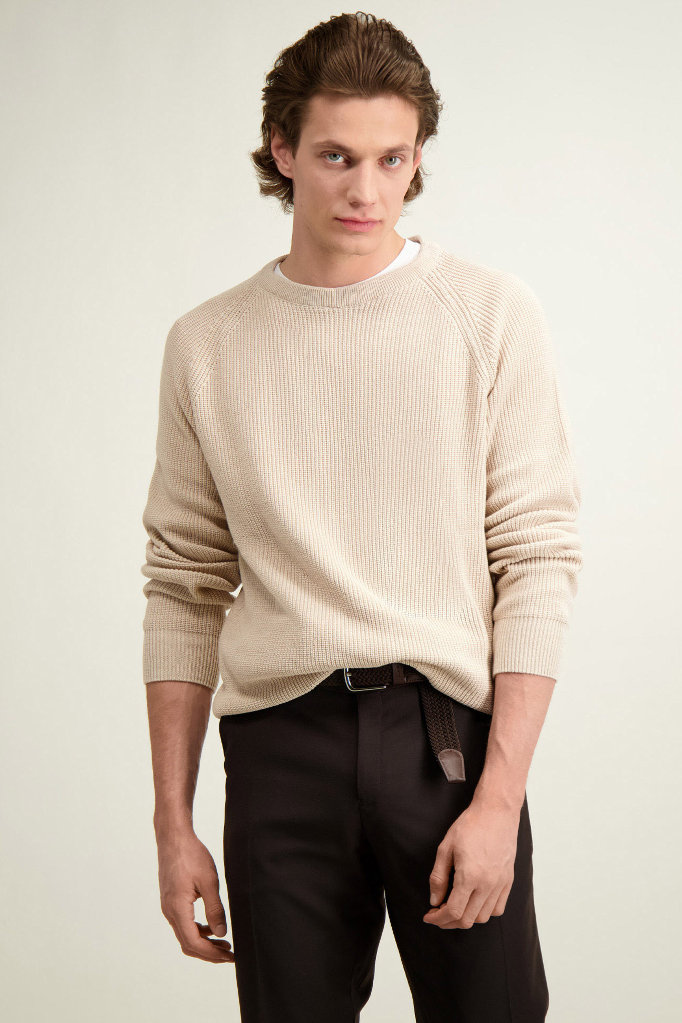 Beżowy bawełniany sweter męski 74257