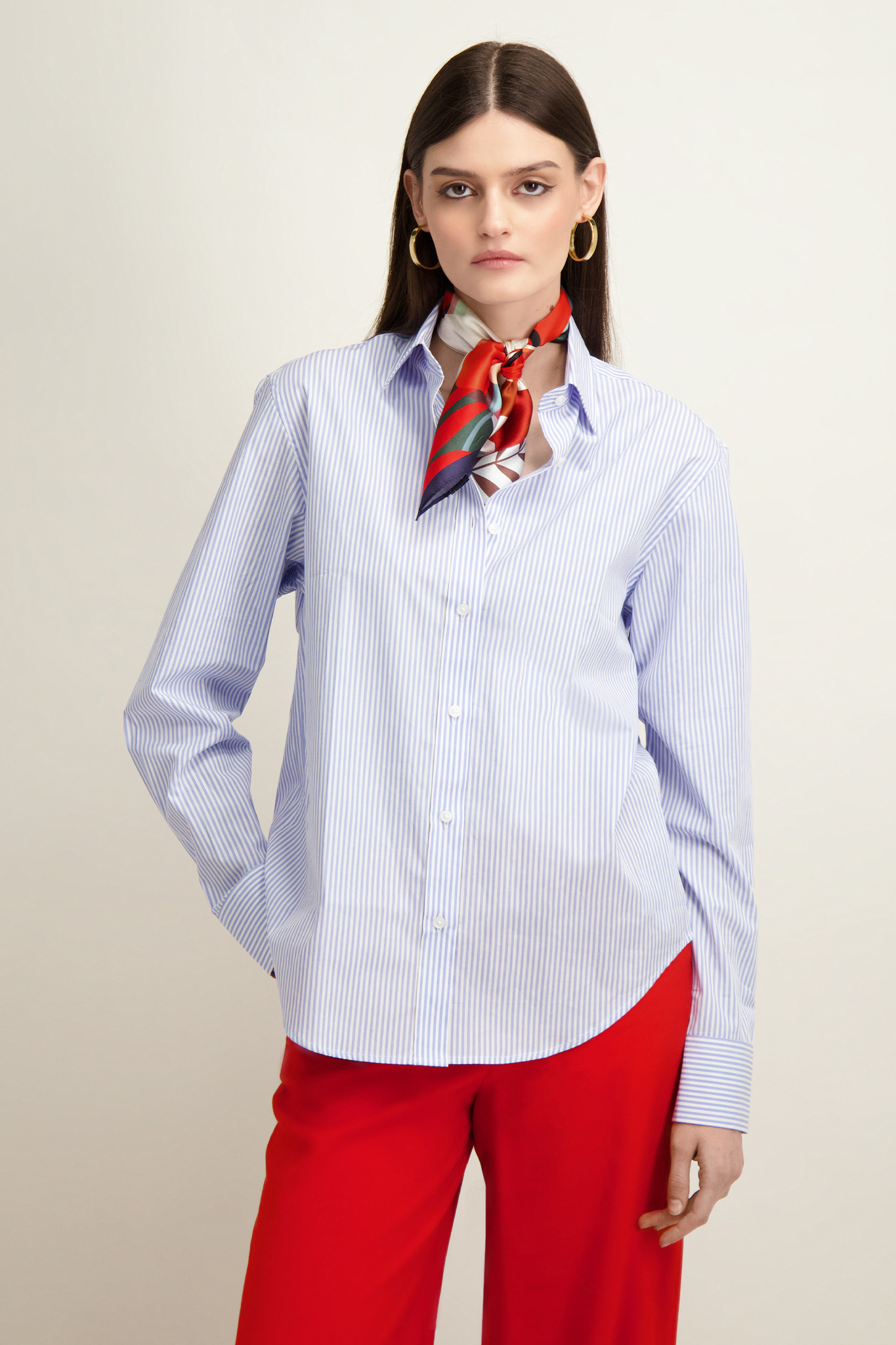 Błękitna koszula damska w prążki 86919