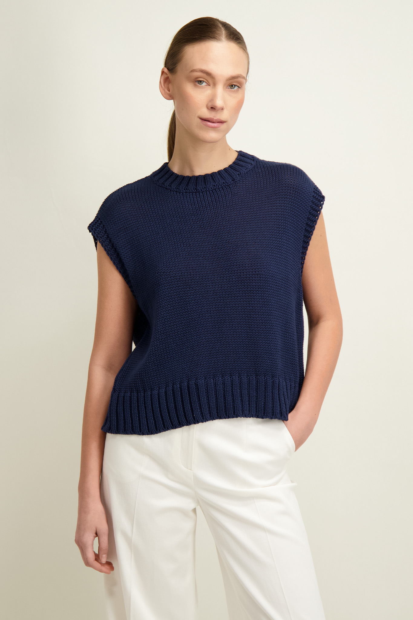 Granatowa bawełniana kamizelka damska 86996