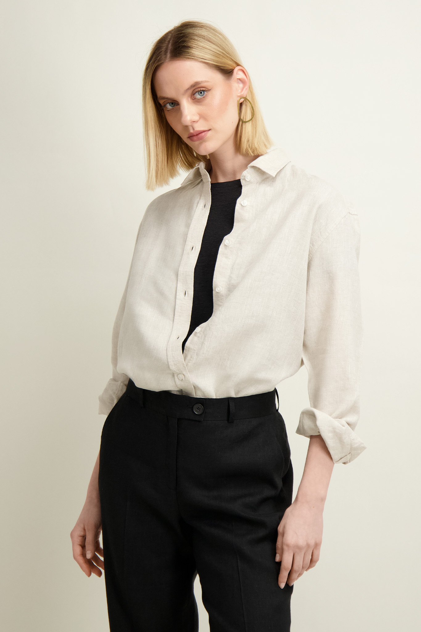 Beżowa koszula damska z lnu 86903