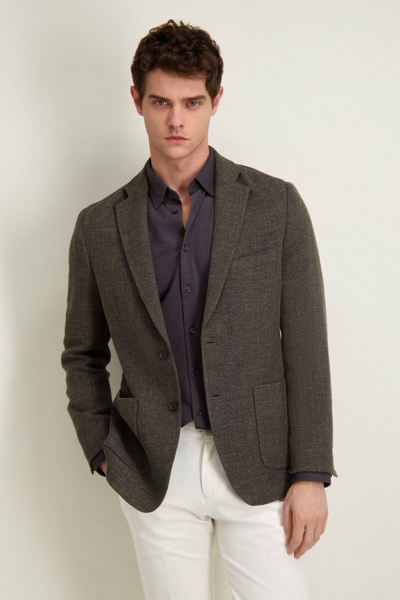 Wełniana marynarka męska z lnem 46436