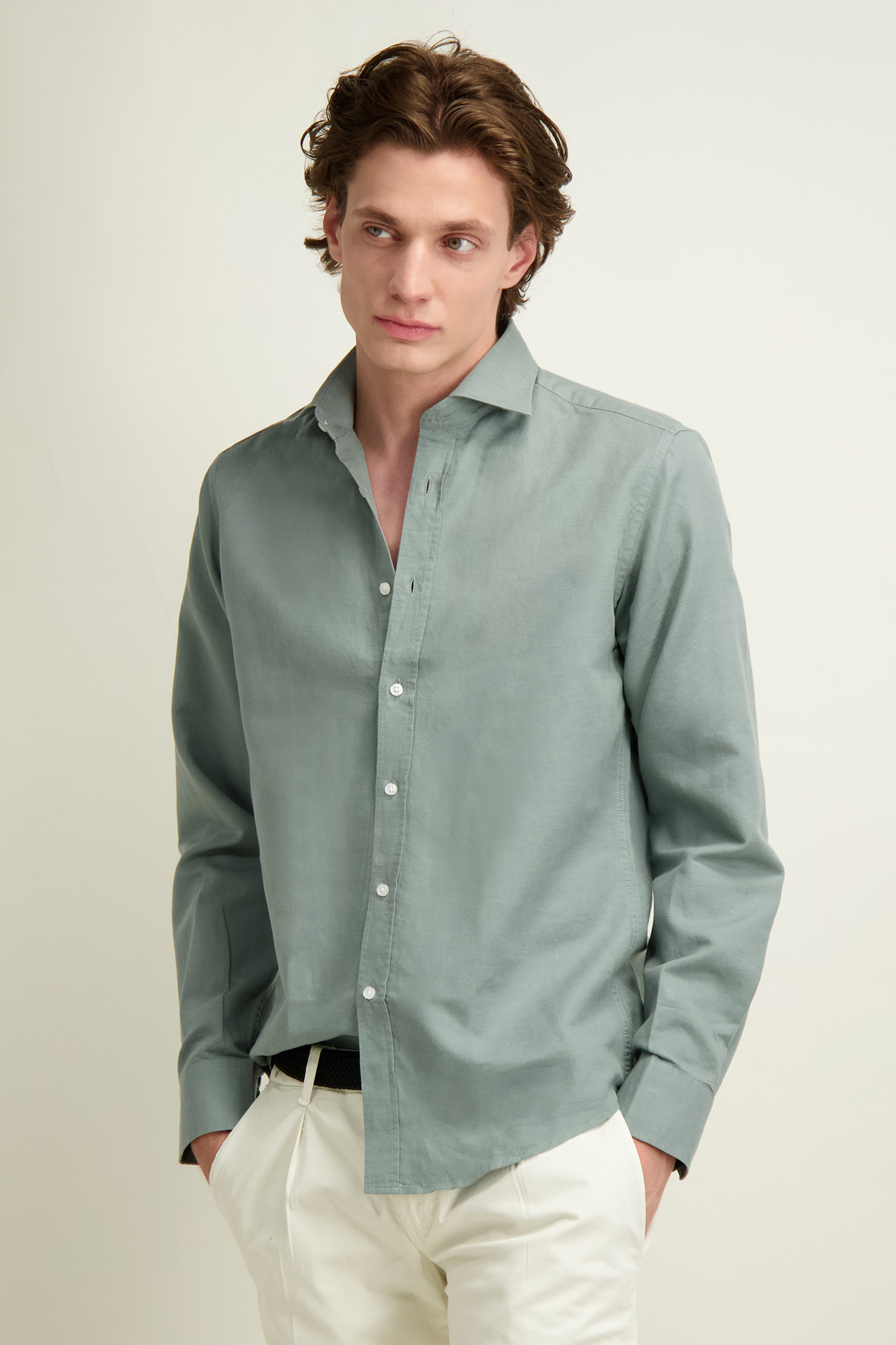 Zielona koszula męska bawełna, len 93512