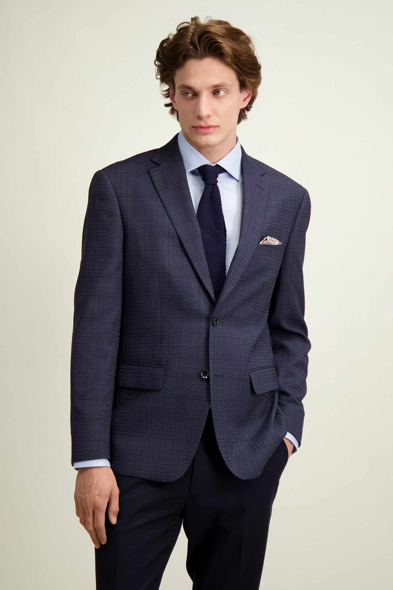 Granatowa marynarka męska w kratę 46220