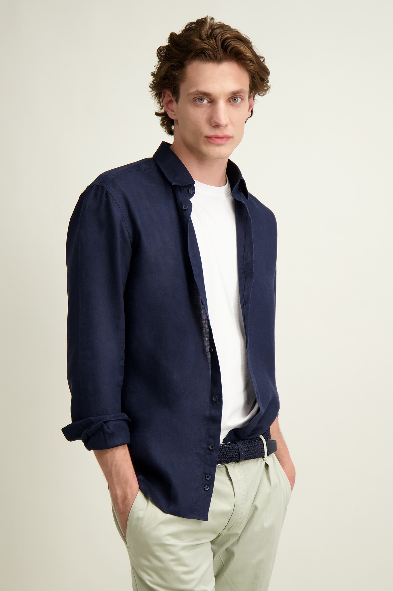 Granatowa koszula męska len 93518