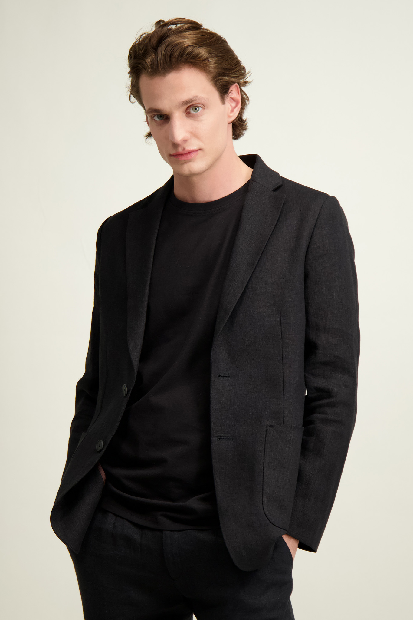 Czarna marynarka męska len 46446