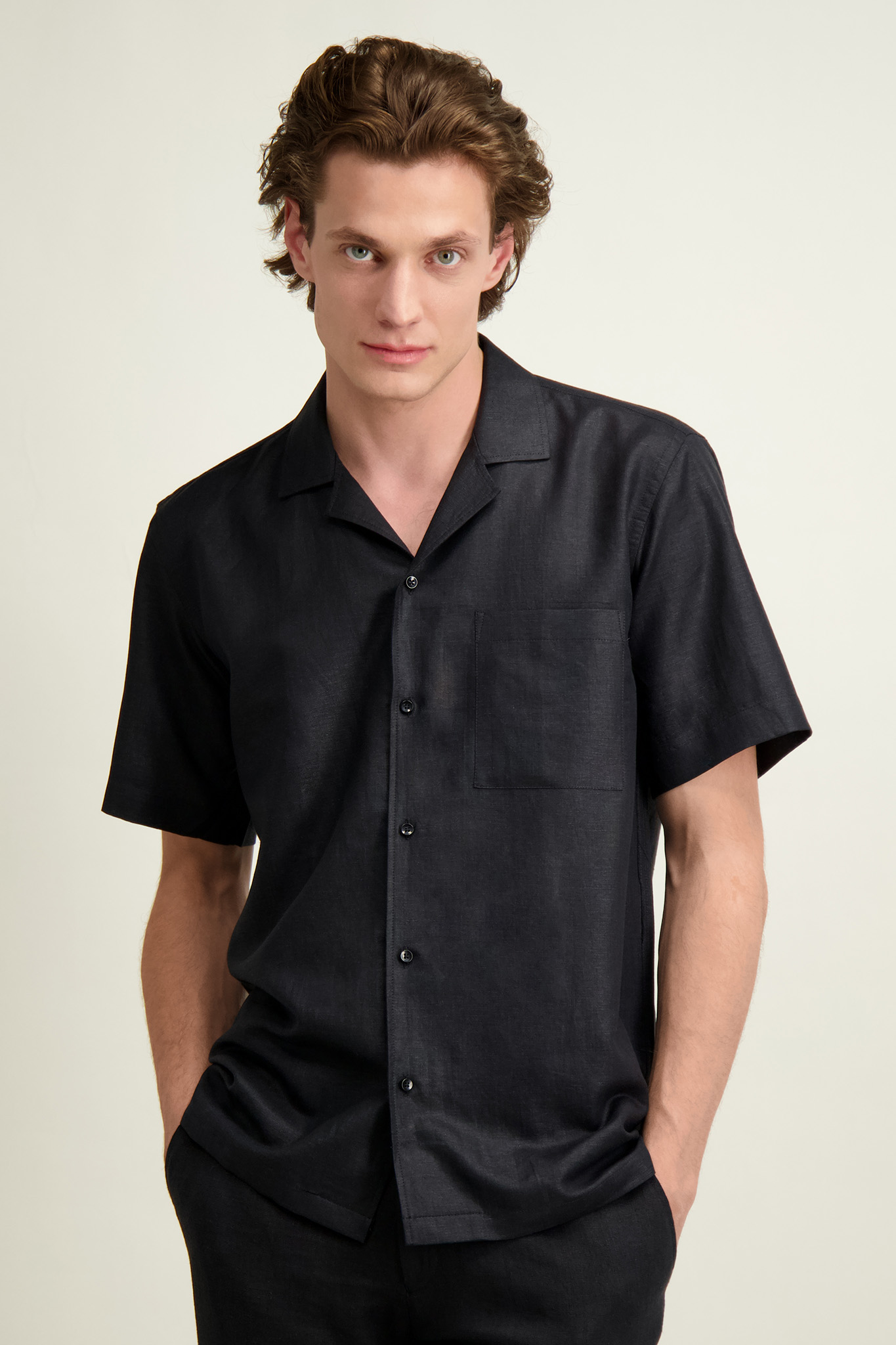 Koszula męska z krótkim rękawem len 93536