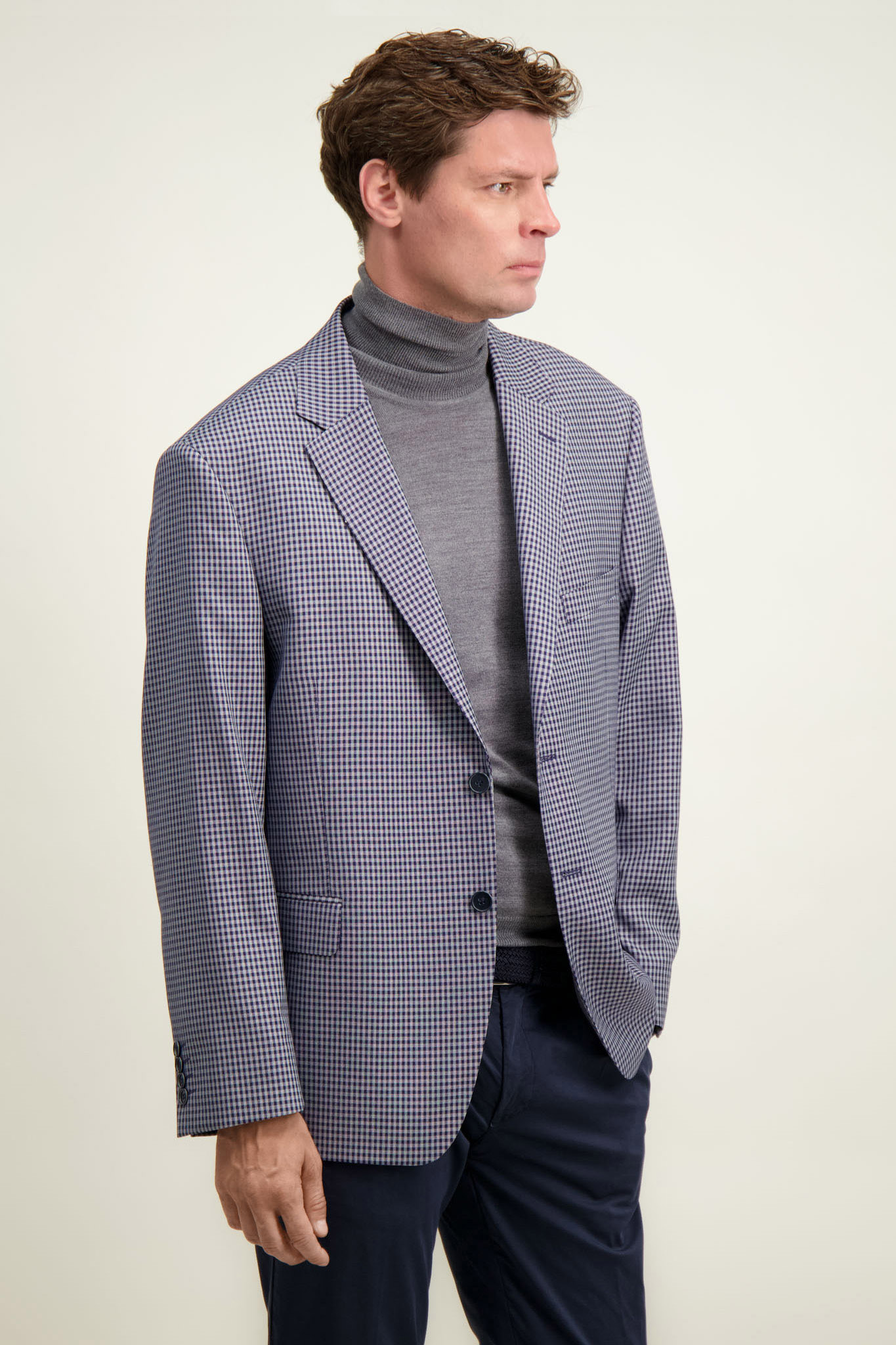 Jednorzędowa marynarka męska w kratkę 46449