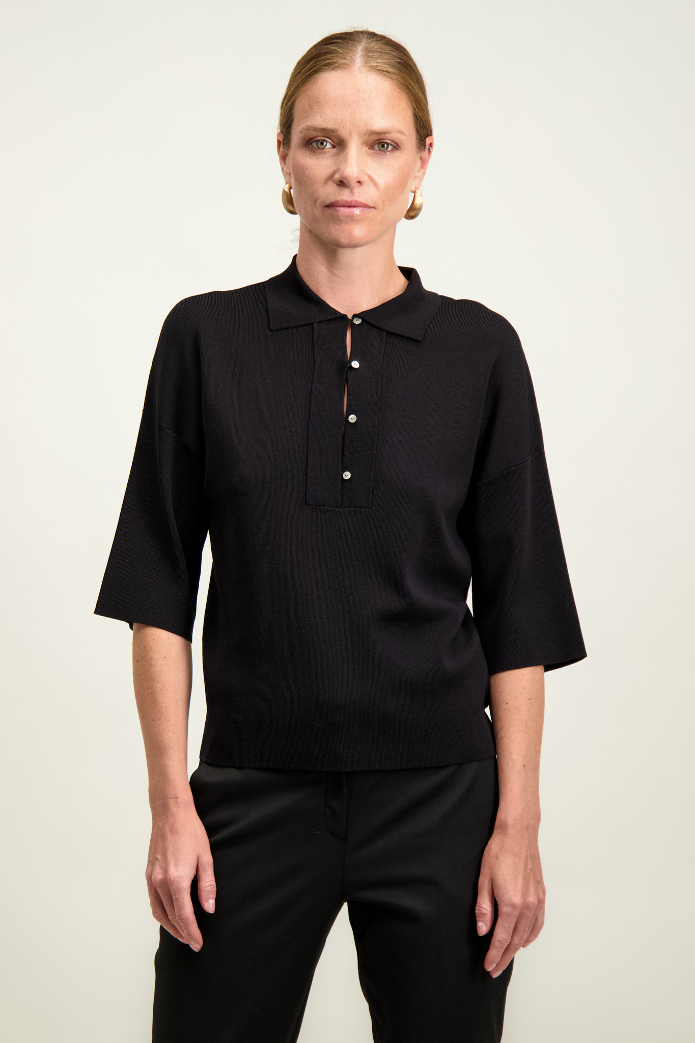 Czarne polo damskie z rękawem 3/4 87075