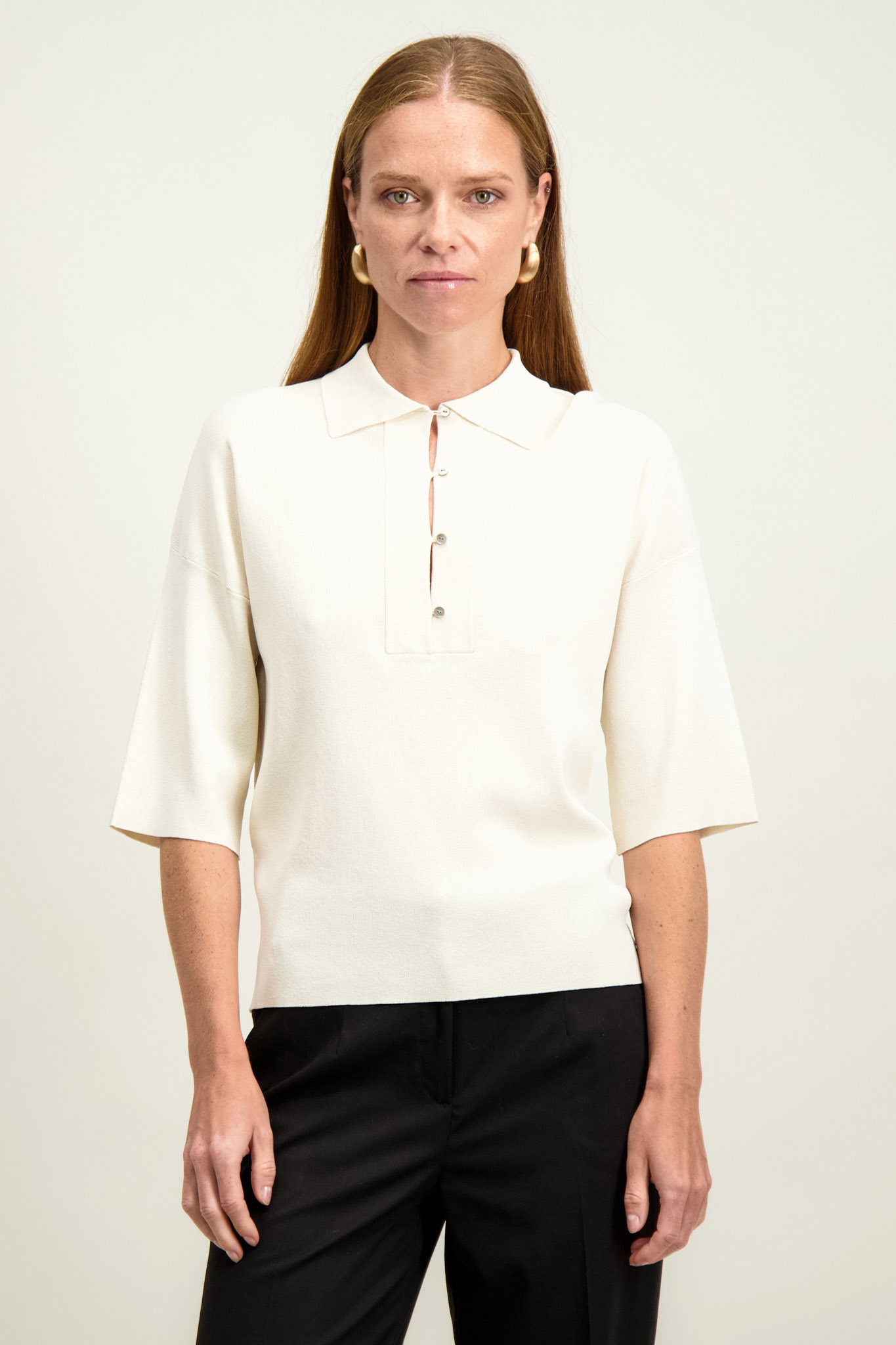 Kremowe polo damskie z rękawem 3/4 87076