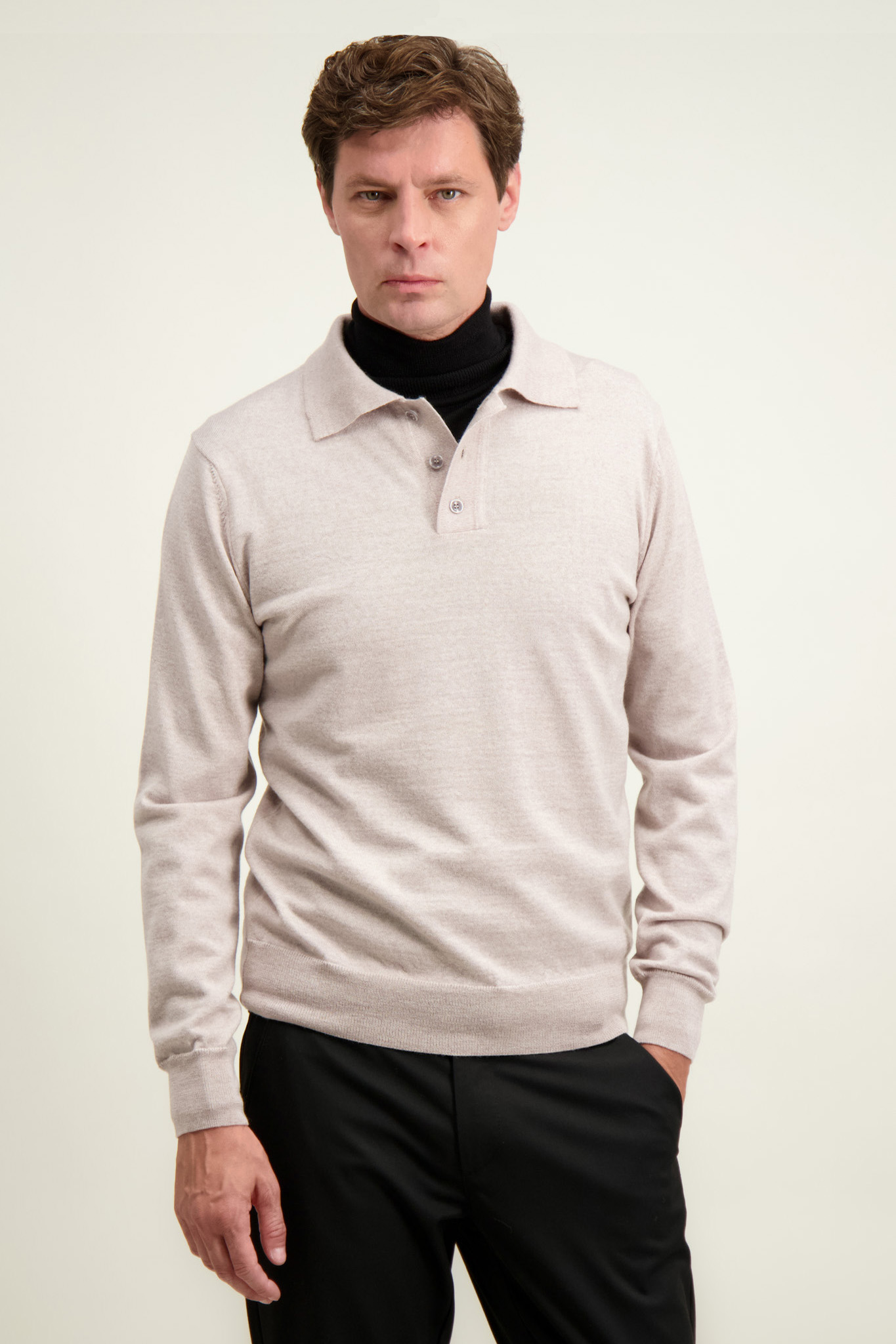 Beżowy sweter męski z wełny merino 74273