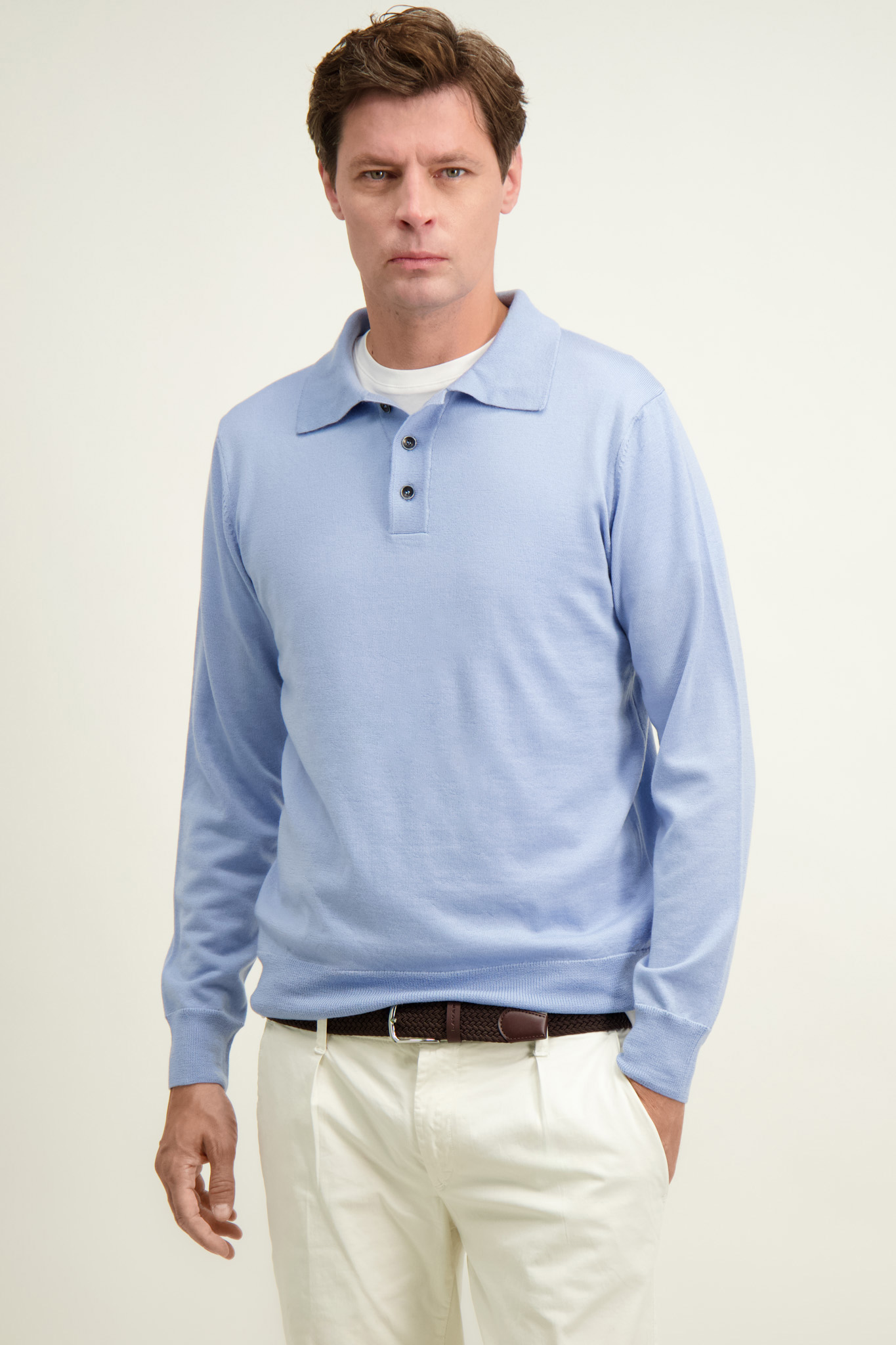 Błękitny sweter męski z wełny merino 74275