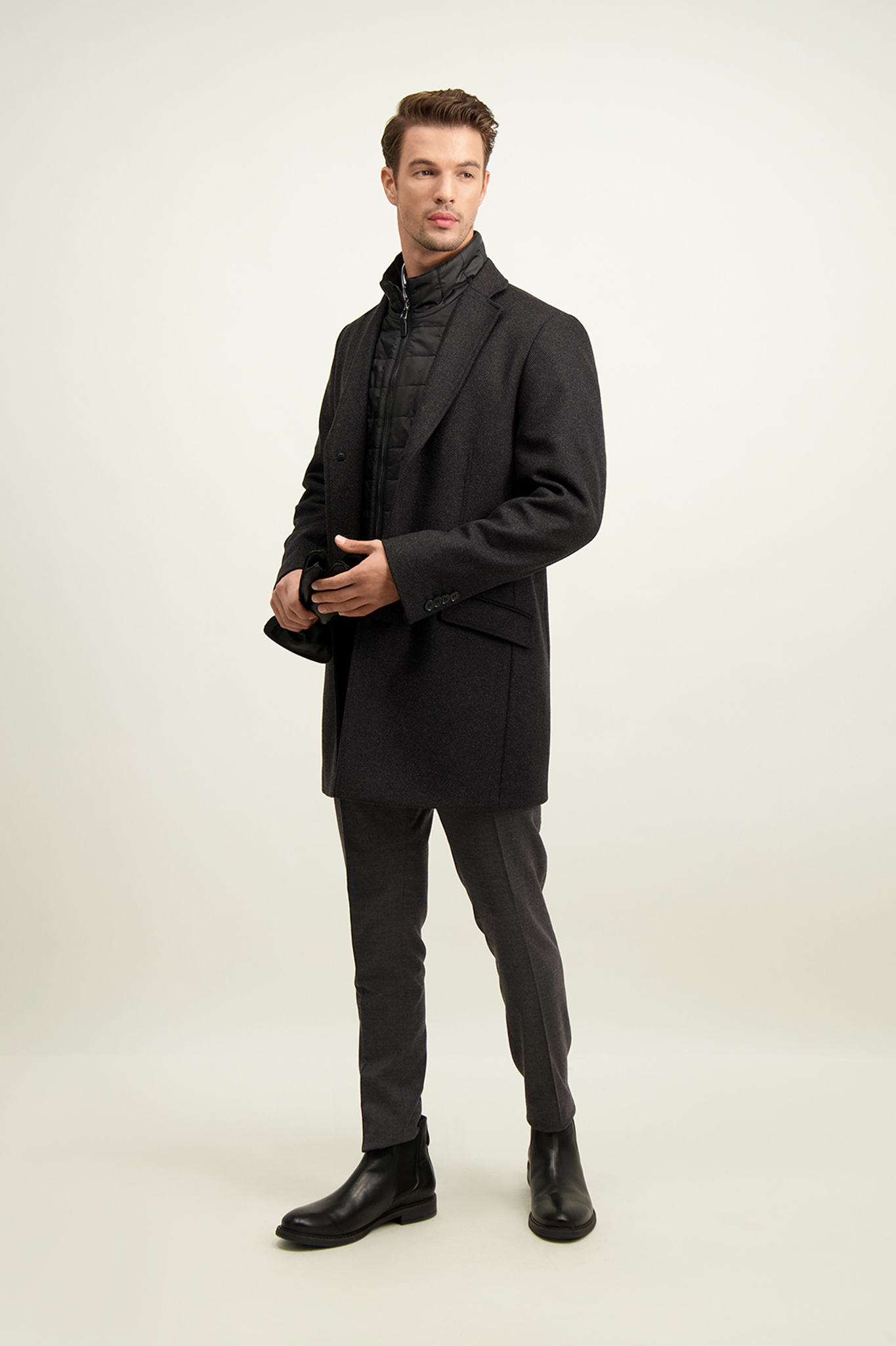 Grafitowy płaszcz męski z wełną 20005