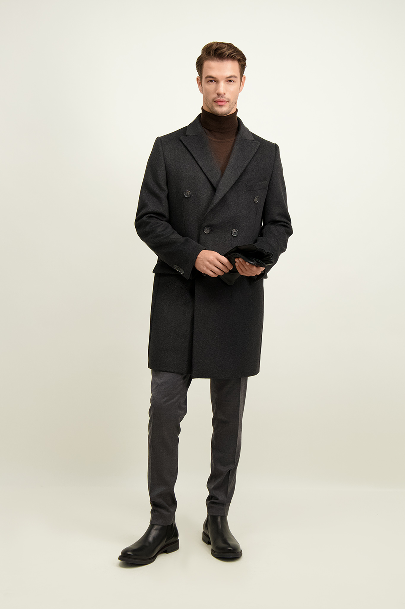 Szary dwurzędowy płaszcz męski 20006