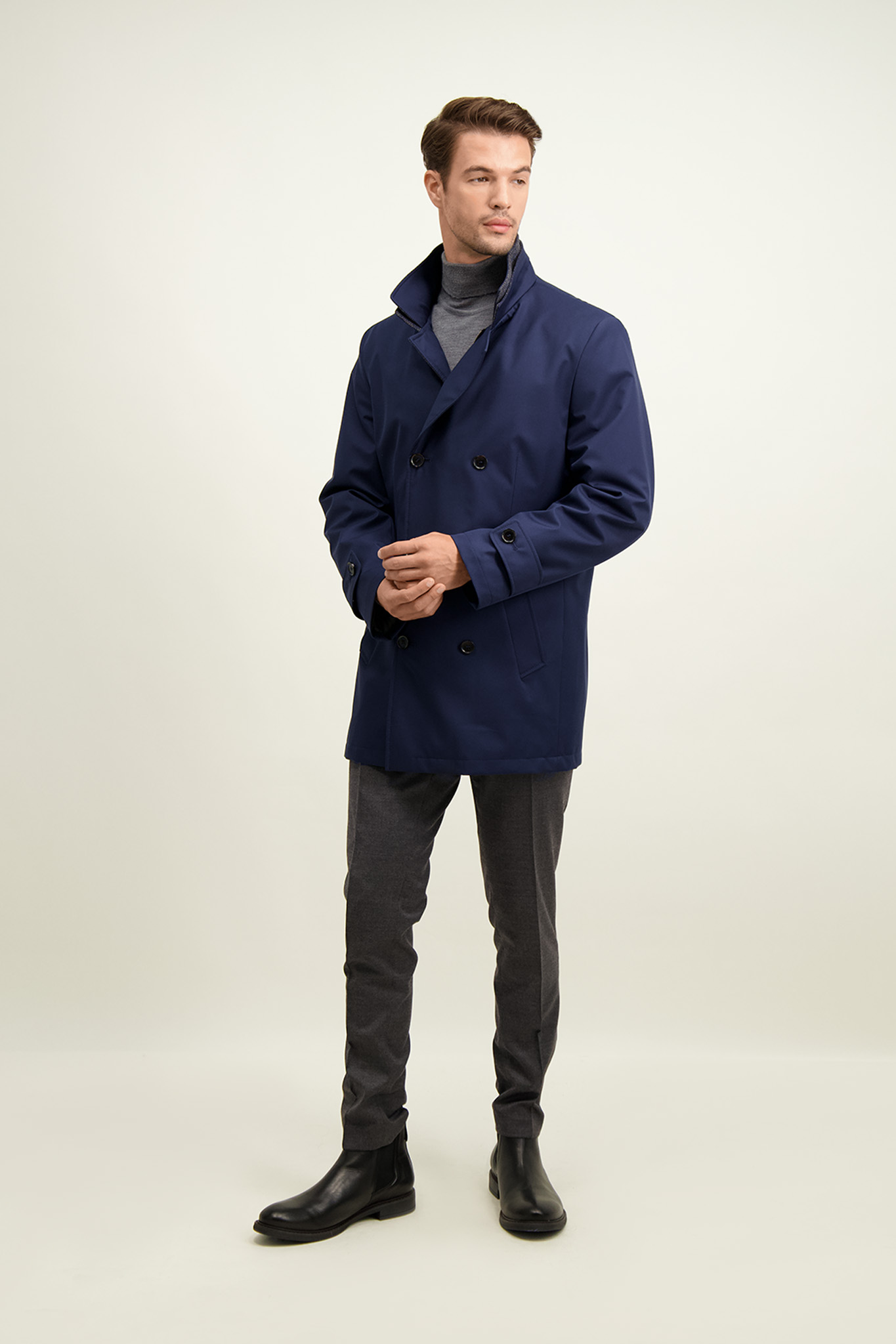 Granatowy dwurzędowy płaszcz męski 20035