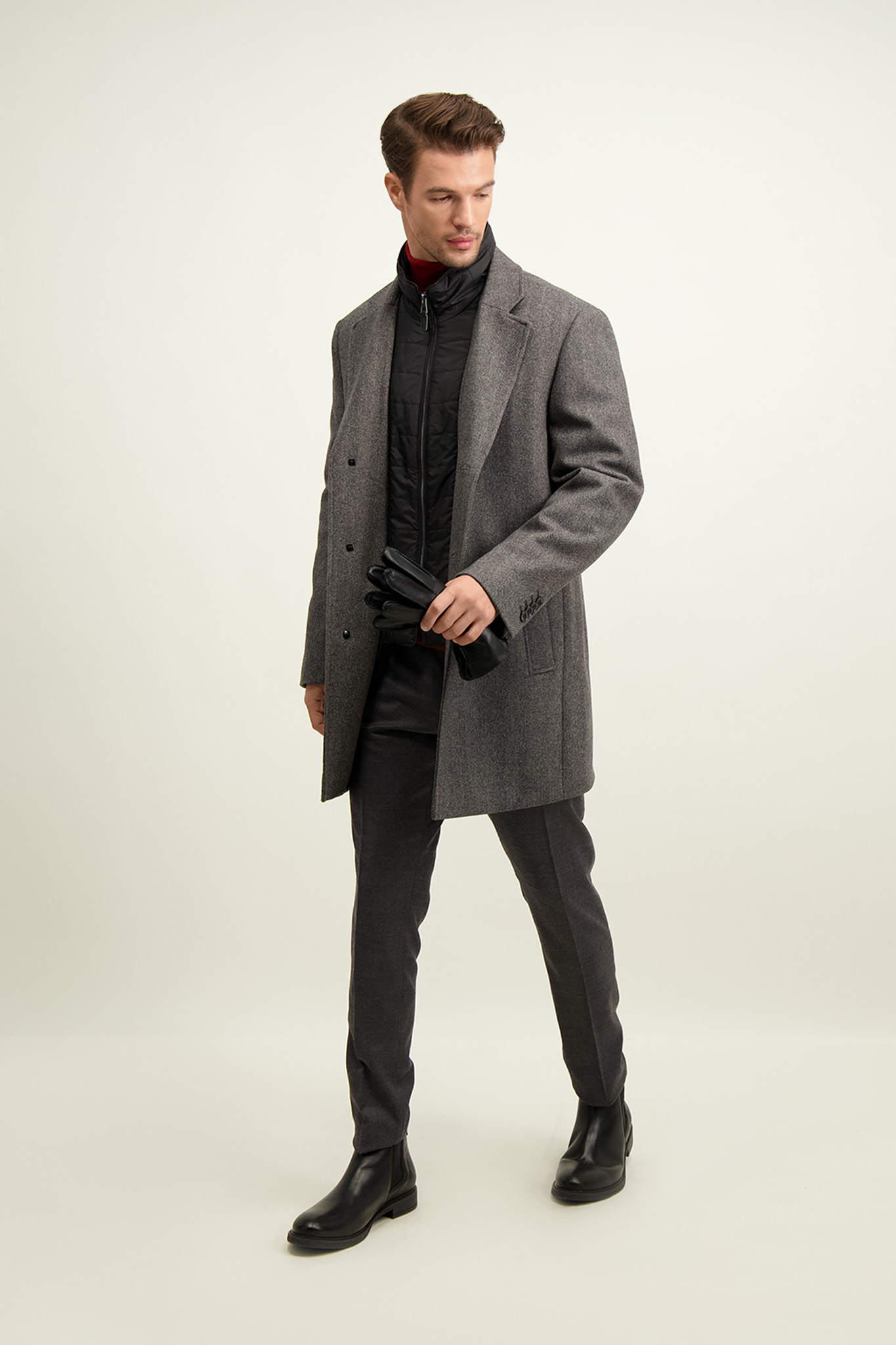 Szary płaszcz męski w jodełkę 29978