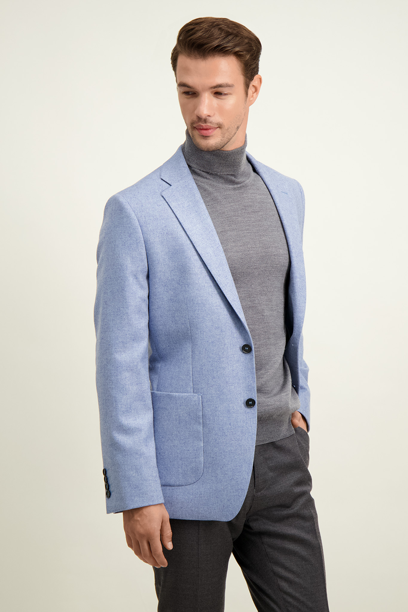 Jednorzędowa niebieska marynarka męska 46462