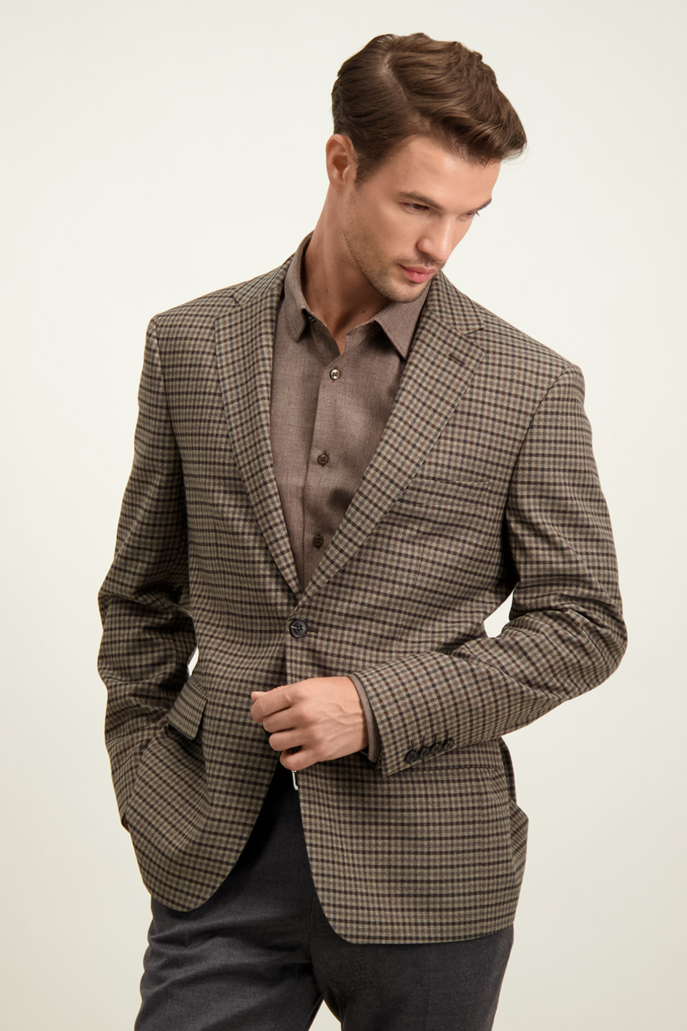 Jednorzędowa marynarka męska w kratkę 46474