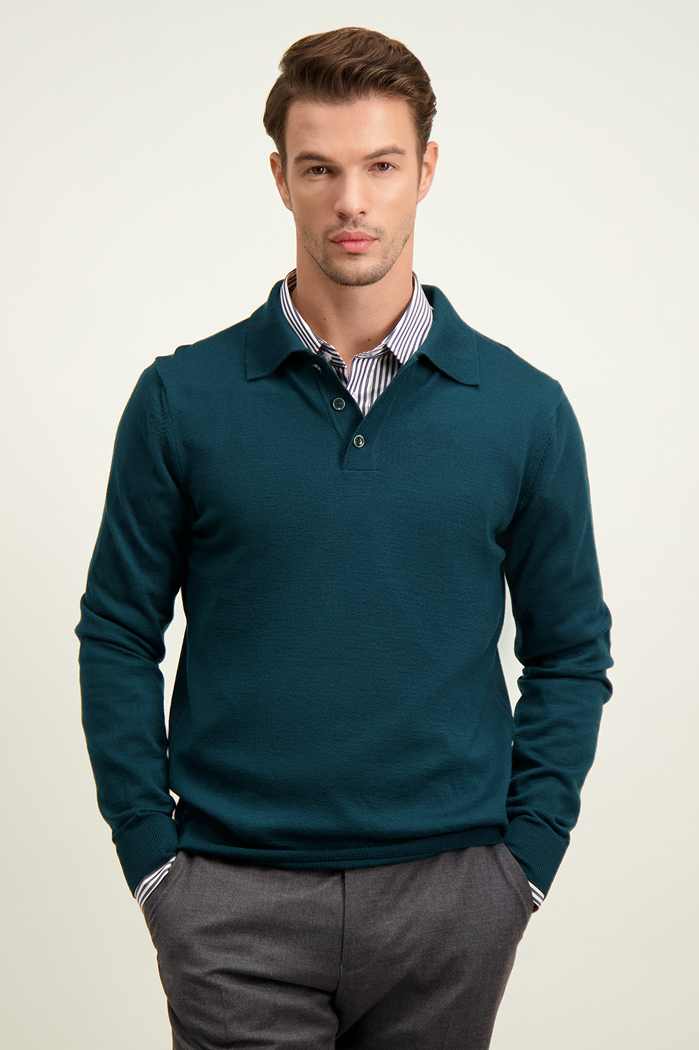 Zielony sweter męski z wełny merino 74276