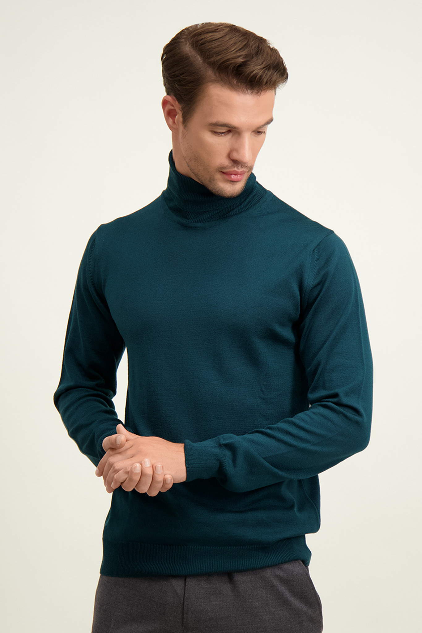 Zielony golf męski z wełny merino 74282