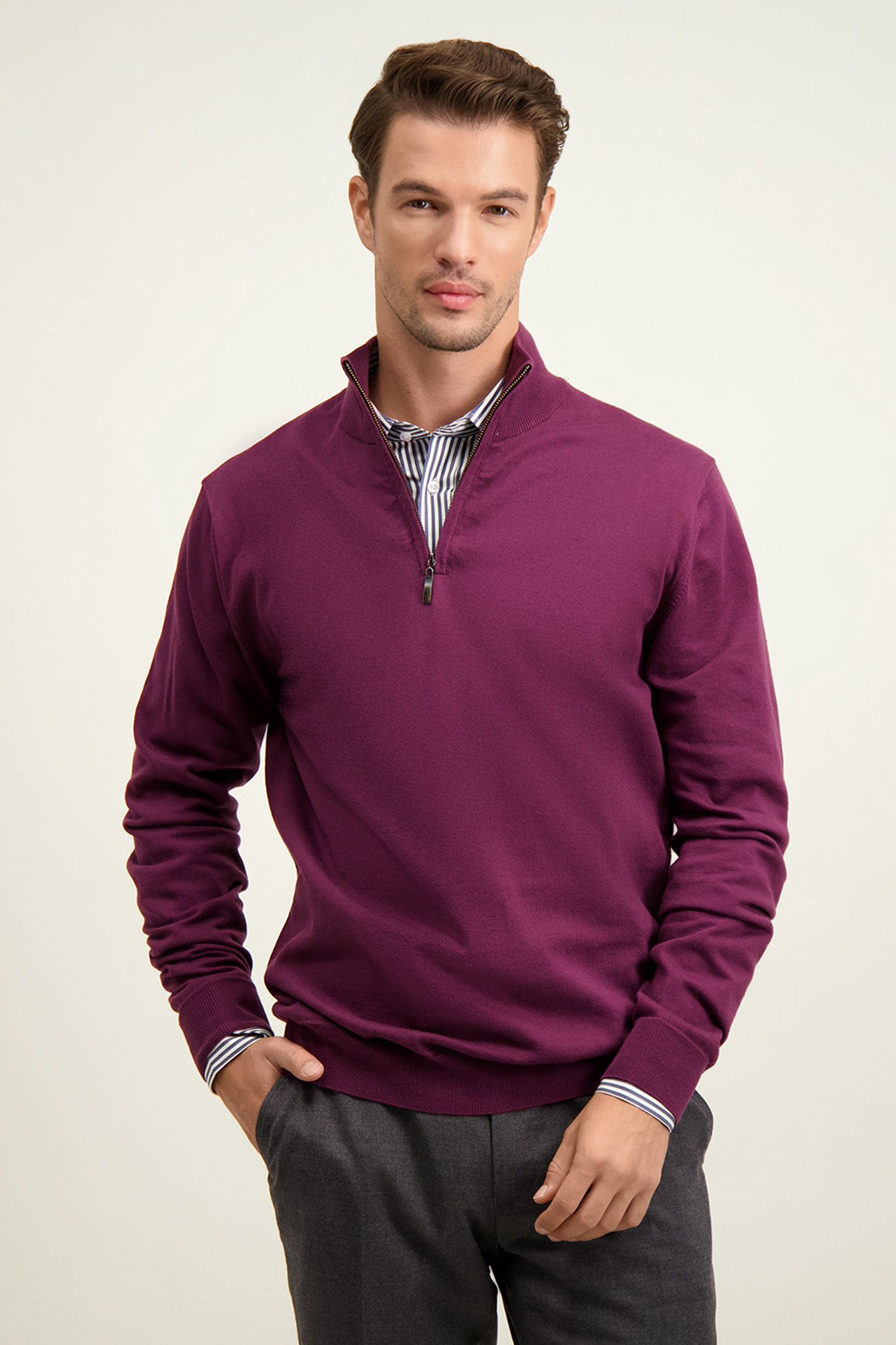 Bordowy bawełniany sweter męski 74289