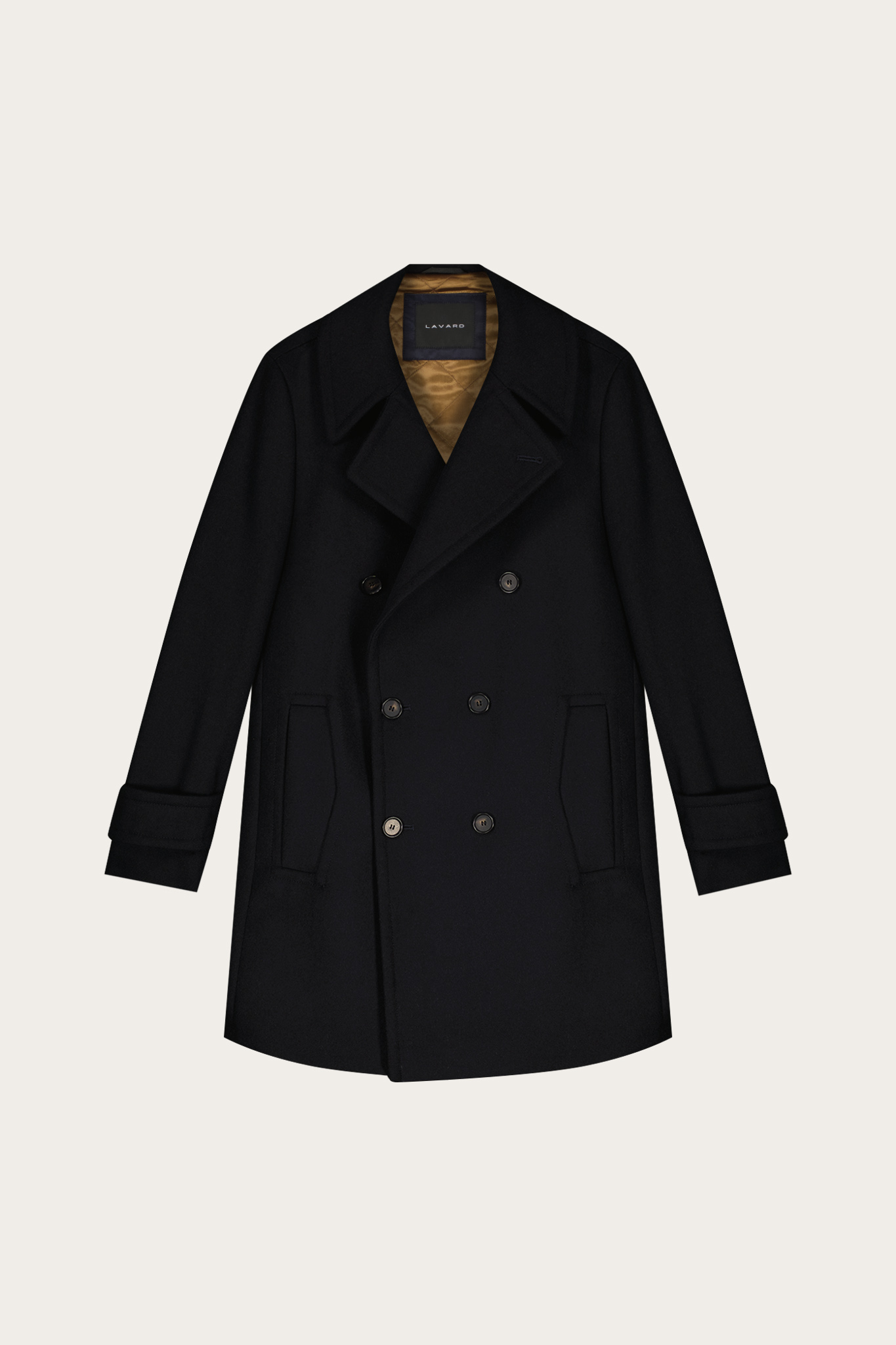 Dwurzędowy granatowy płaszcz męski z wełną 20023