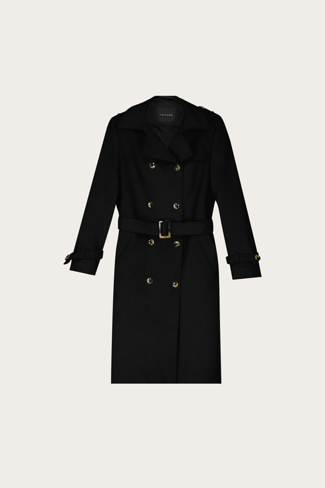 Czarny płaszcz damski z wełną 87085