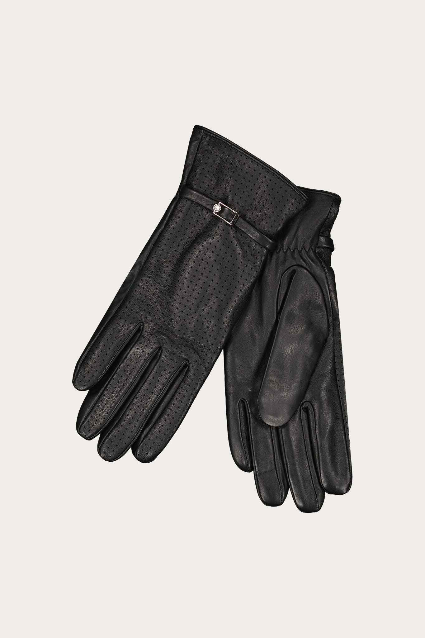 Czarne rękawiczki damskie z klamerką 87204