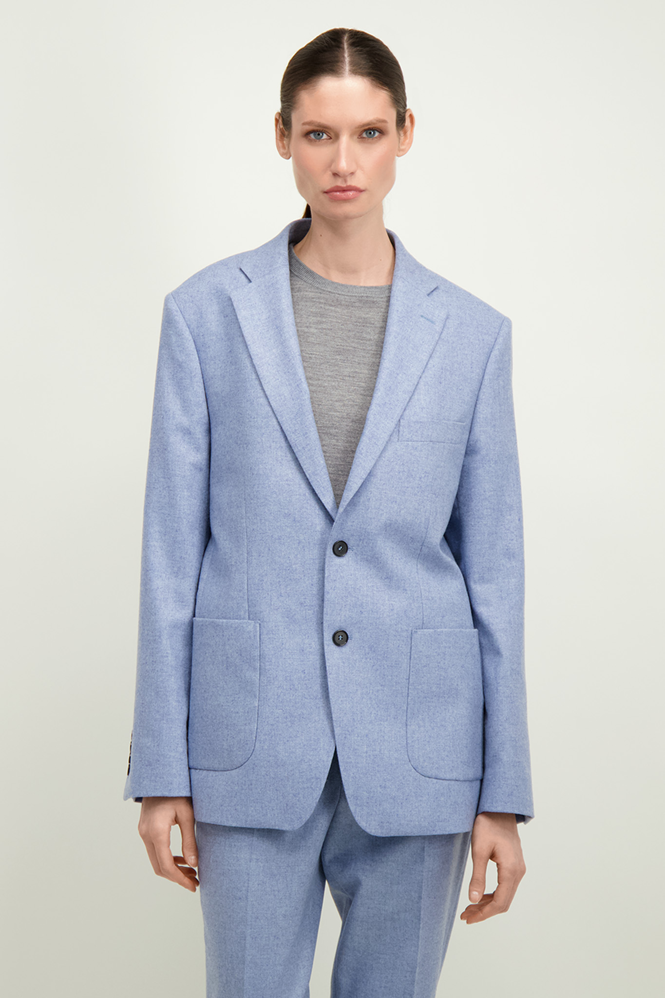 Jednorzędowa niebieska marynarka damska 87209