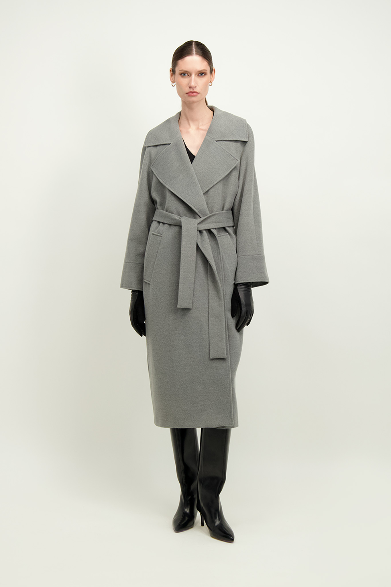 Długi szary płaszcz damski 87280