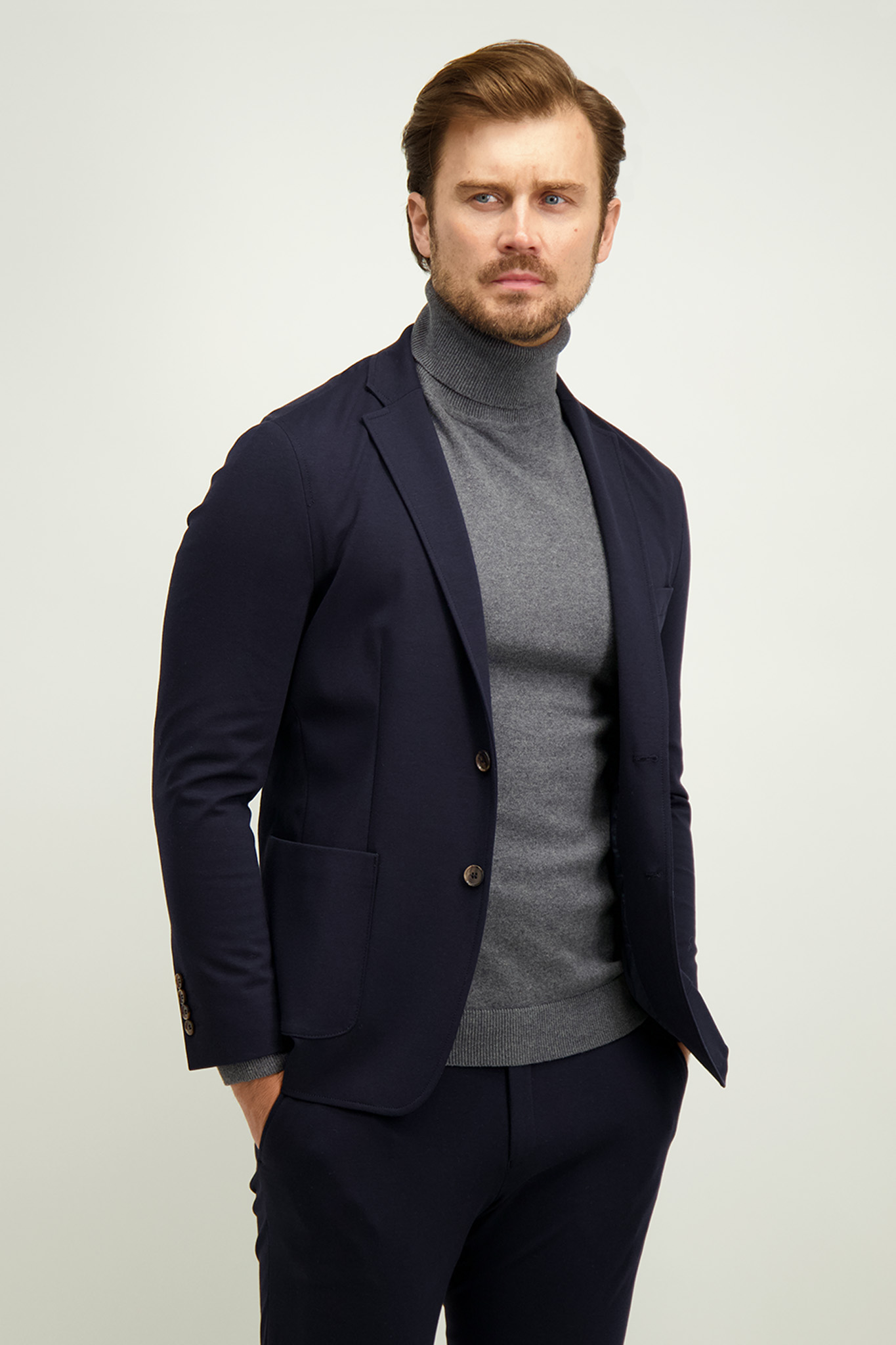 Jednorzędowa marynarka męska z bawełną 46458