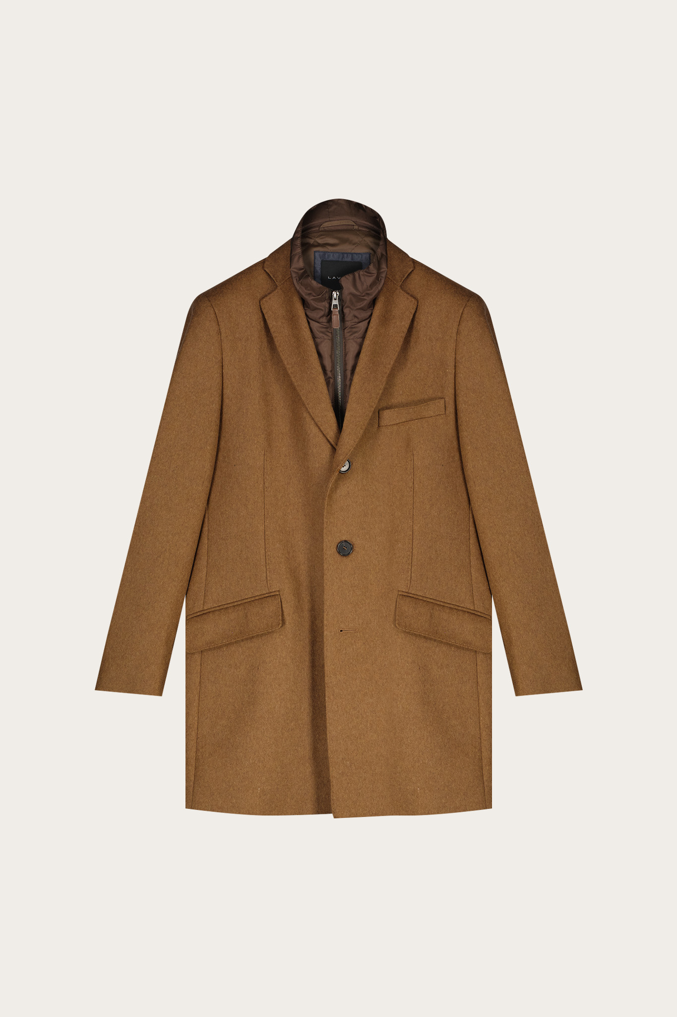 Camelowy gładki wełniany płaszcz męski 20003