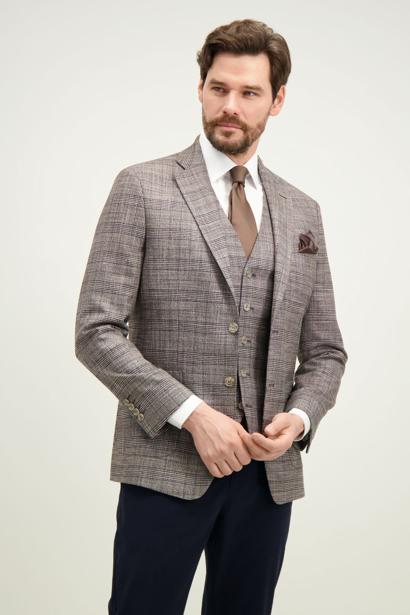 Casualowa brązowa marynarka męska w kratę 46471