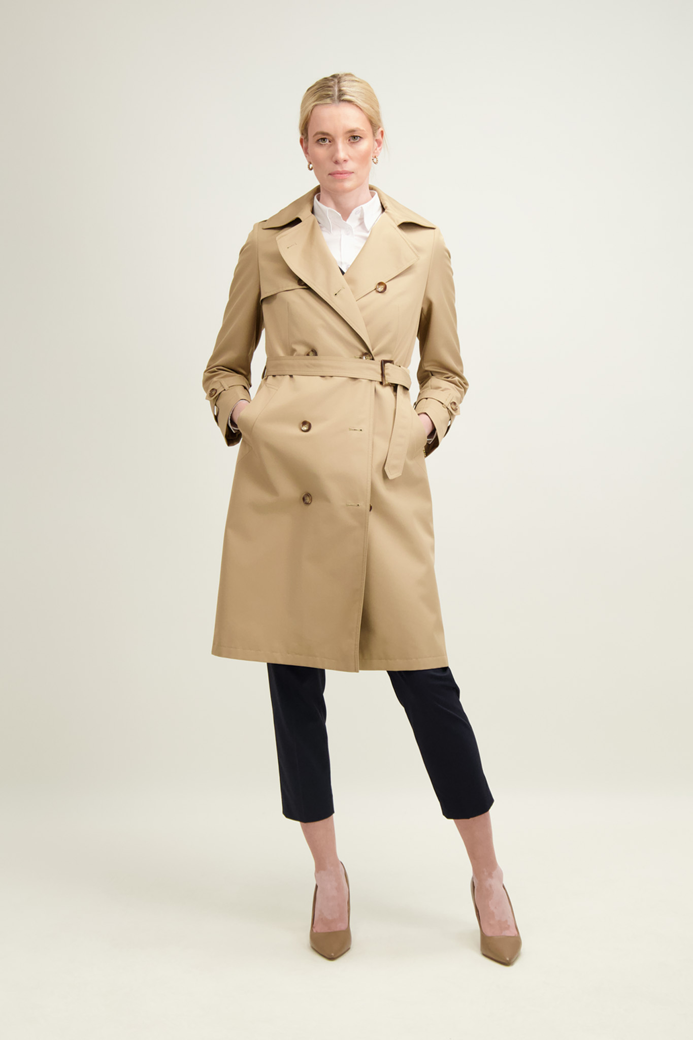 Płaszcz damski dwurzędowy camel 87299