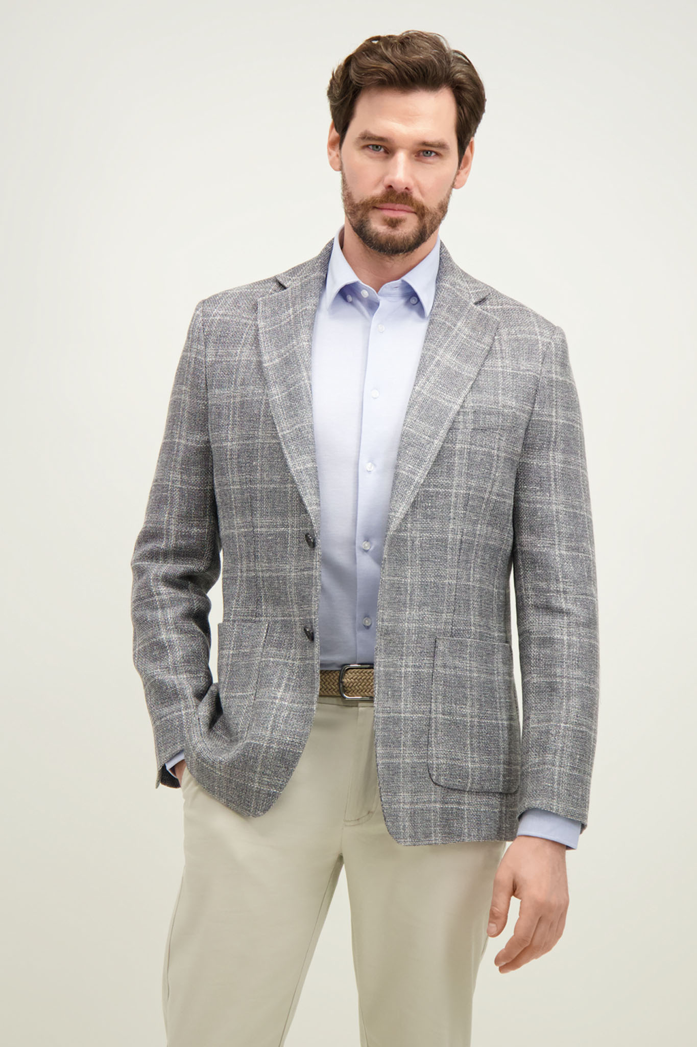 Elegancka szara marynarka męska w kratę 46485